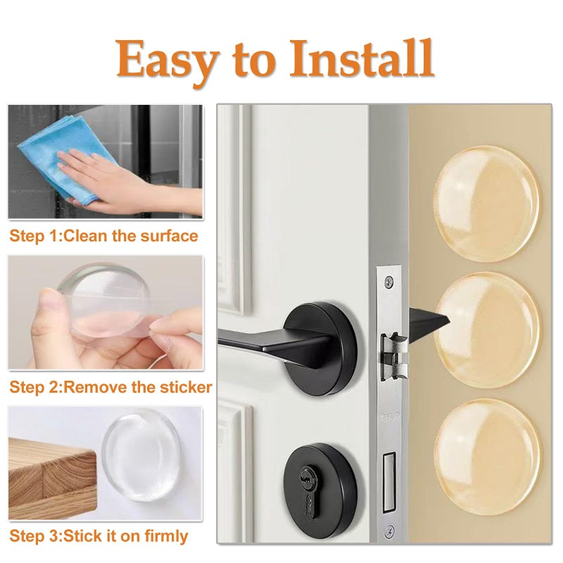 Bovinde Door Stoppers for Wall with Strong Back Adhesive,No-Falling Round Door Knob Wall Protectors,Quiet, Shock Absorbent Silicone Door Knobs for Home, Bathroom,Office, 6 Pieces (Round Clearly) - Image 3