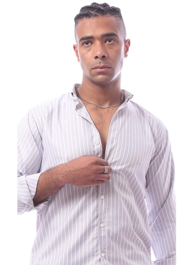 RAVIN Light Grey & White Stripes Long Sleeves Shirt  - Image 4