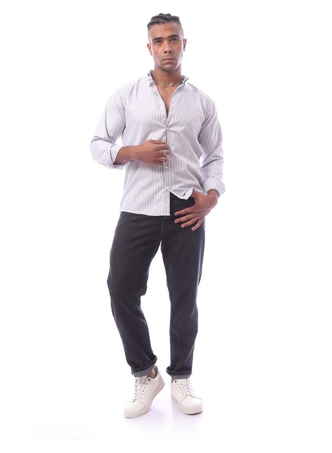 RAVIN Light Grey & White Stripes Long Sleeves Shirt  - Image 5