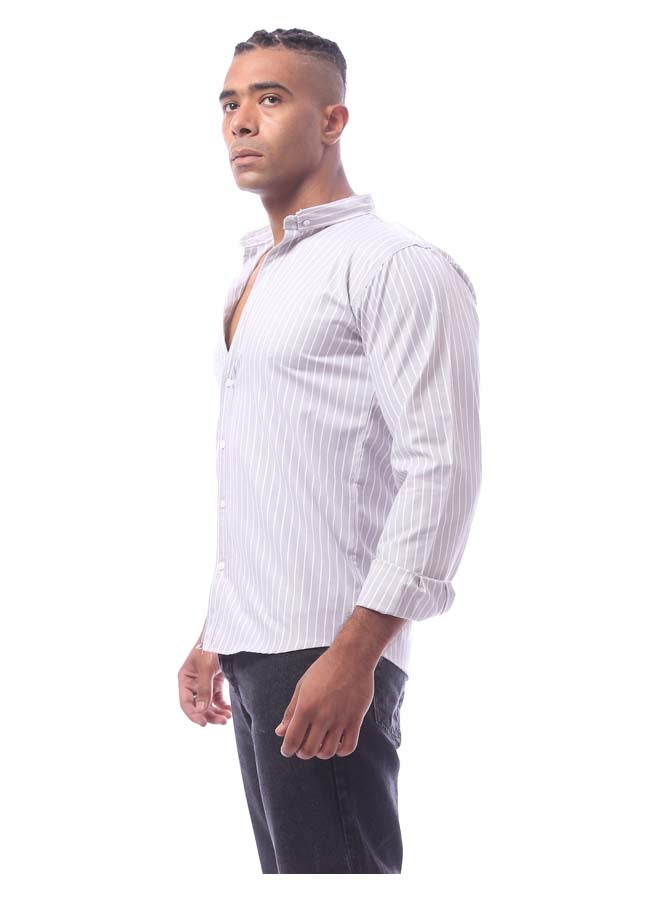 RAVIN Light Grey & White Stripes Long Sleeves Shirt  - Image 2
