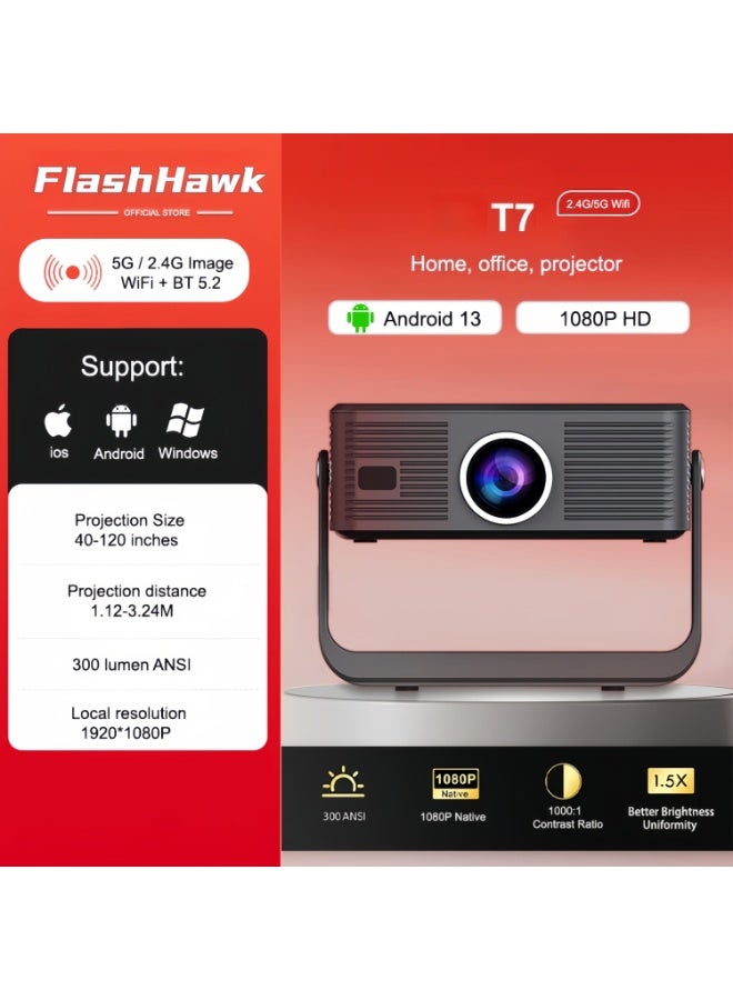 Native 1080P Projector 4k Home Cinema - True 300 ANSI Lum HIgh Brightness Smart Projector with WiFi and Bluetooth, Auto Focus u0026 Keystone Portable  Mini  Outdoor Projector, 230° Adjustable Home Movie Projector - Image 2
