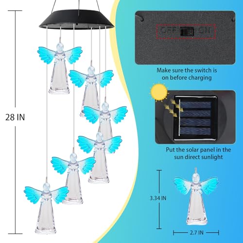 MorTime 28 LED Solar Wind Chime Color Changing Solar Angel Wind Chimes Mobile Hanging Wind Chime for OutsideHome Garden Decoration - Image 3