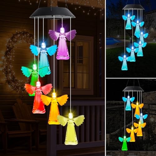 MorTime 28 LED Solar Wind Chime Color Changing Solar Angel Wind Chimes Mobile Hanging Wind Chime for OutsideHome Garden Decoration - Image 1