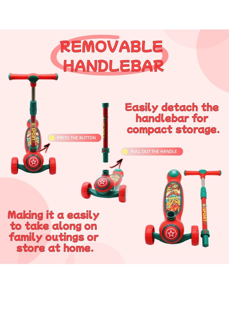 إيزي فيتشور مستقبل سهل للأطفال من عمر 3 إلى 8 سنوات. سكوتر قابل للطي مثالي للأطفال، مزود بمقبض قابل لتعديل الارتفاع، وعجلات من البولي يوريثان بإضاءة LED، وفرامل خلفية، وموسيقى. - Image 2