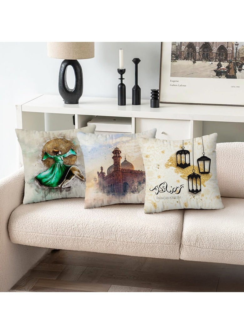  انتكس بيت الستائر طقم IN Tex Home ثلاث أغطية وسائد - قماش كتان مخملي - تصميمات رمضان - 40 × 40 سم - غطاء فقط  - Image 3