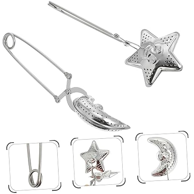 BESPORTBLE 2Pcs Stainless Steel Moon And Star Tea Strainer Infuser Long Grip Handle For Loose Leaf Tea For Home And Travel - Image 3