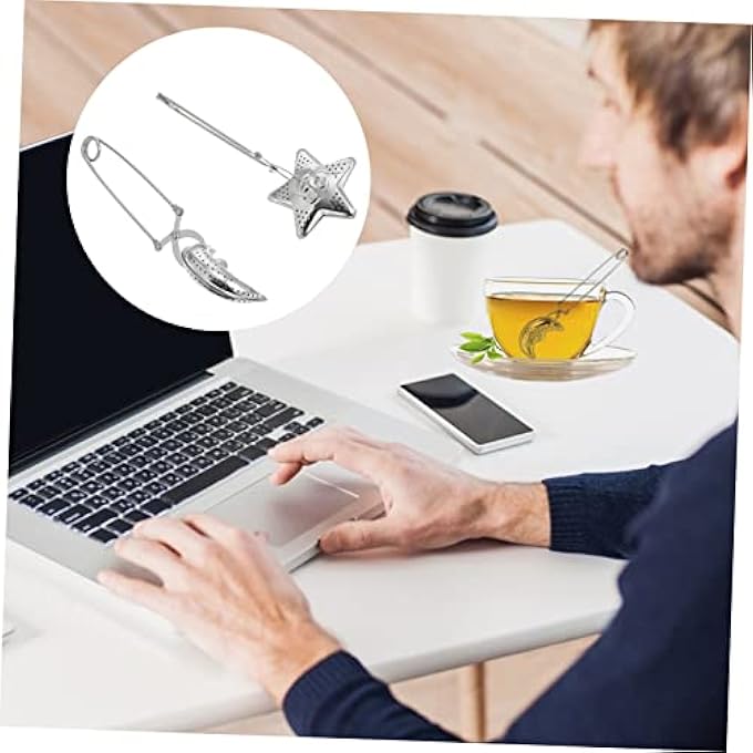 BESPORTBLE 2Pcs Stainless Steel Moon And Star Tea Strainer Infuser Long Grip Handle For Loose Leaf Tea For Home And Travel - Image 5