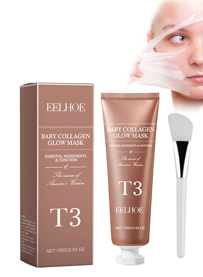 EELHOE Baby Collagen Glow Mask - T3 Collagen Pestlo Mask,Pestlo T3 Collagen Mask, T3 Collagen Peel Off Mask, Korean Skin Care Facial Mask, Anti Wrinkle Firming Face Masks 100G - Image 1