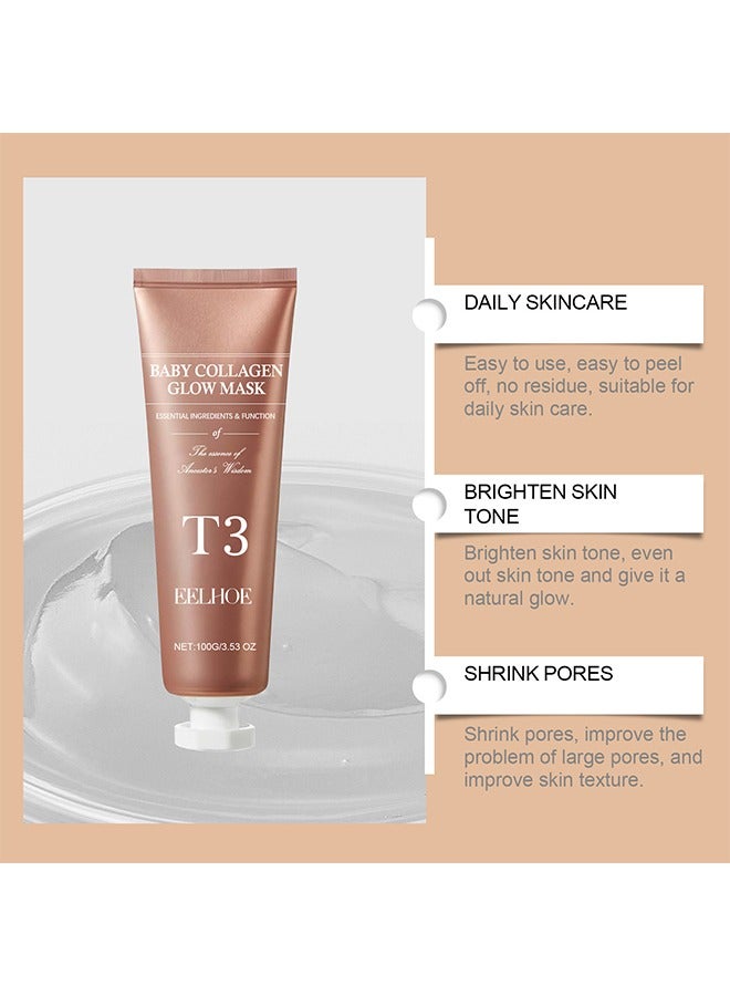 EELHOE Baby Collagen Glow Mask - T3 Collagen Pestlo Mask,Pestlo T3 Collagen Mask, T3 Collagen Peel Off Mask, Korean Skin Care Facial Mask, Anti Wrinkle Firming Face Masks 100G - Image 2