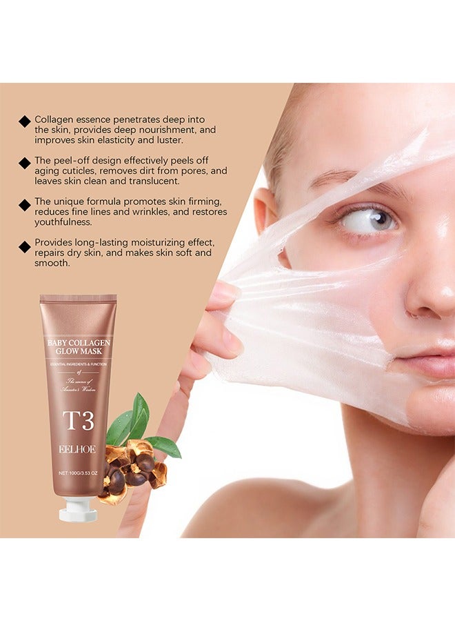 EELHOE Baby Collagen Glow Mask - T3 Collagen Pestlo Mask,Pestlo T3 Collagen Mask, T3 Collagen Peel Off Mask, Korean Skin Care Facial Mask, Anti Wrinkle Firming Face Masks 100G - Image 5