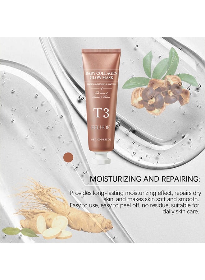 EELHOE Baby Collagen Glow Mask - T3 Collagen Pestlo Mask,Pestlo T3 Collagen Mask, T3 Collagen Peel Off Mask, Korean Skin Care Facial Mask, Anti Wrinkle Firming Face Masks 100G - Image 3
