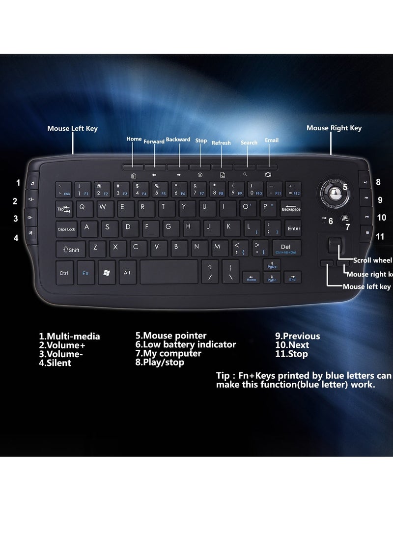 2.4Ghz Wireless Keyboard With Trackball, Lightweight And Portable Two In One Keyboard, Wireless Keyboard With Mouse Scroll Wheel Remote Control For TV Computer Laptop, (1pc, Black) - Image 4