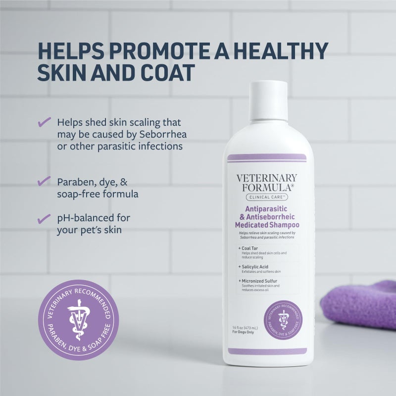 Veterinary Formula Clinical Care Antiparasitic & Antiseborrheic Medicated Dog Shampoo, 16 oz â€“ Paraben, Dye, Soap Free â€“ Hydrating and Antifungal Shampoo for Dogs, White - Image 2