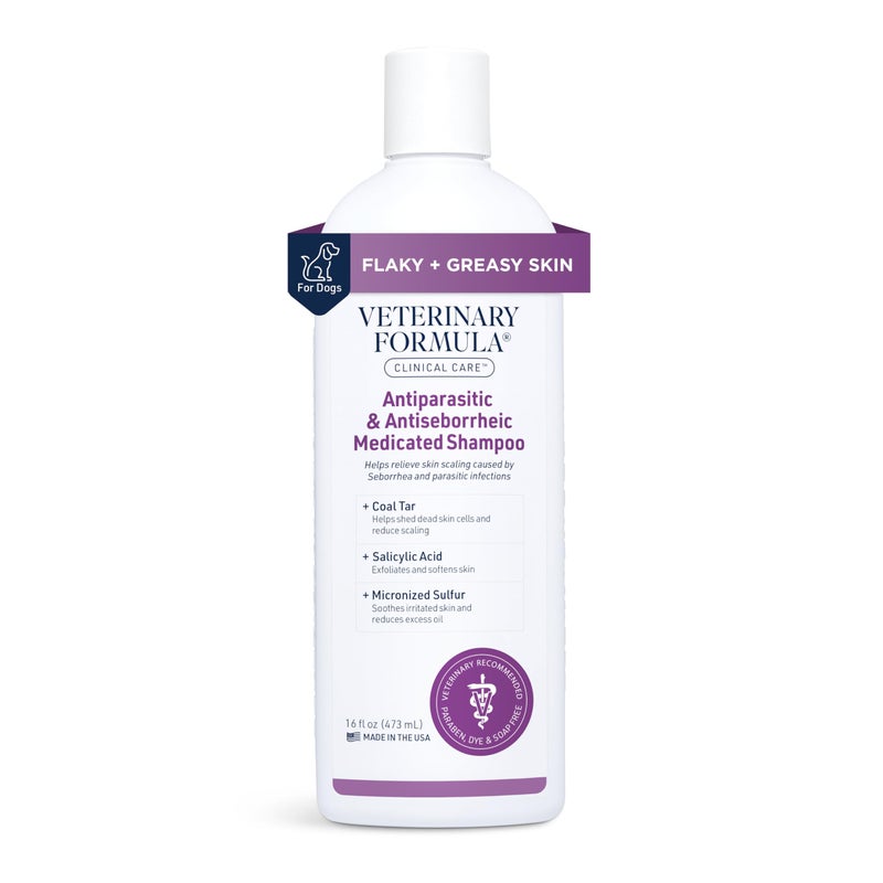 Veterinary Formula Clinical Care Antiparasitic & Antiseborrheic Medicated Dog Shampoo, 16 oz â€“ Paraben, Dye, Soap Free â€“ Hydrating and Antifungal Shampoo for Dogs, White - Image 1