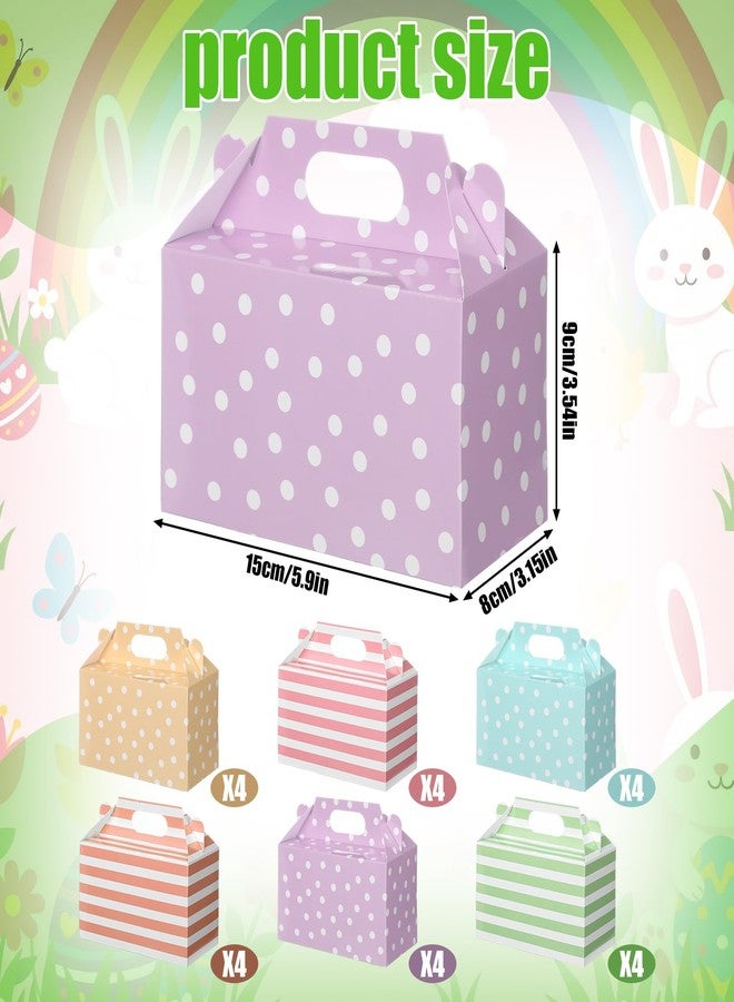 Glenmal 24 Pcs Easter Treat Boxes Pastel Polka Dot Stripe Gift Paperboard Box Spring Colorful Paper Candy Gift Gable Bags with Handle for Easter Holiday Party Cookie Goodie Snack Packaging - Image 2