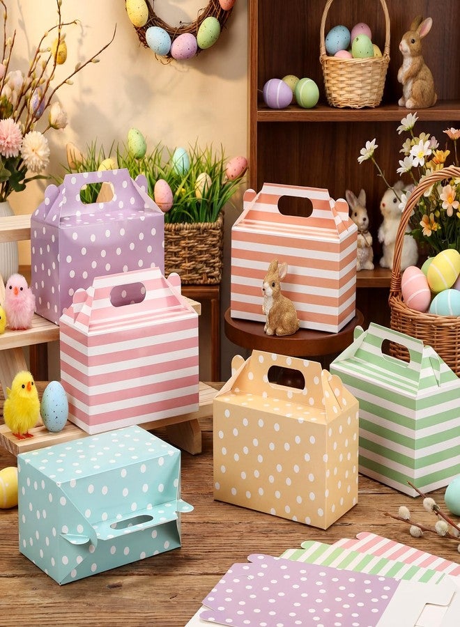 Glenmal 24 Pcs Easter Treat Boxes Pastel Polka Dot Stripe Gift Paperboard Box Spring Colorful Paper Candy Gift Gable Bags with Handle for Easter Holiday Party Cookie Goodie Snack Packaging - Image 4