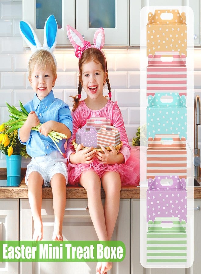 Glenmal 24 Pcs Easter Treat Boxes Pastel Polka Dot Stripe Gift Paperboard Box Spring Colorful Paper Candy Gift Gable Bags with Handle for Easter Holiday Party Cookie Goodie Snack Packaging - Image 3