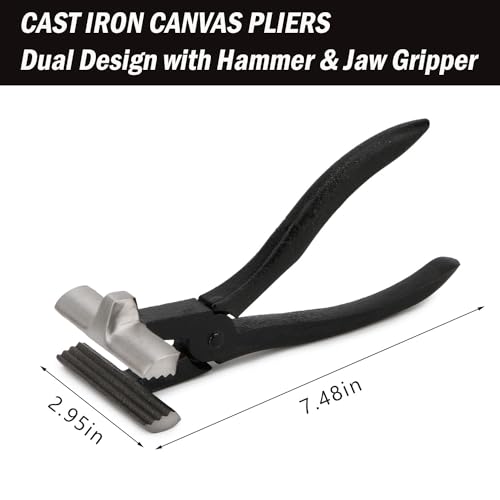 Rongon Professional Canvas Stretcher Metal Canvas Plier for Stretching Canvas with Padded Spring Return Handle for Stretcher Bars Art Oil Framing Tool Dual Design with Hammer & Jaw Gripper - Image 3
