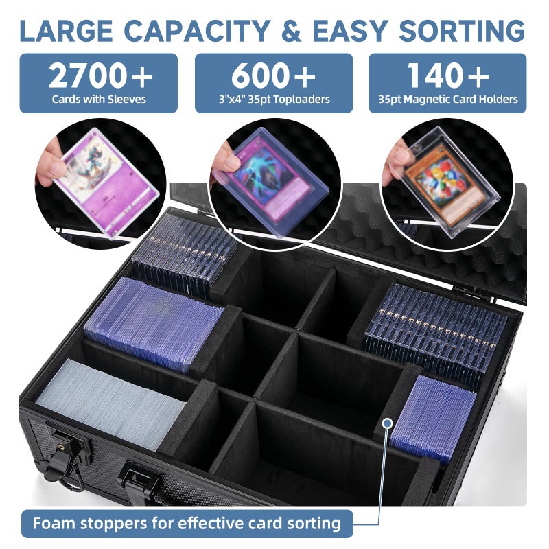 Eugsph Trading Card Storage Box for 3" X 4" 35pt Toploaders 600+, Sturdy Secure Large Capacity Hard Case with 6 Foam Stoppers, Fits Toploader Magnetic Holders MTG Baseball Sports Card Storage Box Case - Image 2