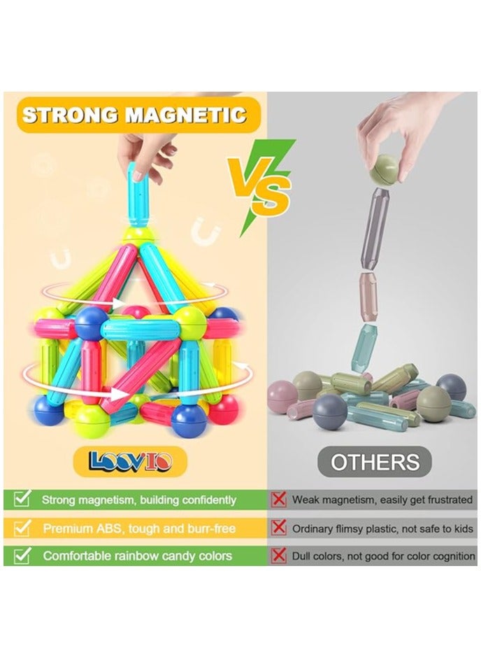 مجموعة ألعاب العصي والكرات المغناطيسية، مجموعة مكعبات بناء مغناطيسية، 70 قطعة، ألعاب تعليمية لمرحلة ما قبل المدرسة من مونتيسوري، مجموعة بناء مغناطيسية تعليمية مبكرة للأطفال من سن 3 سنوات فما فوق - Image 2