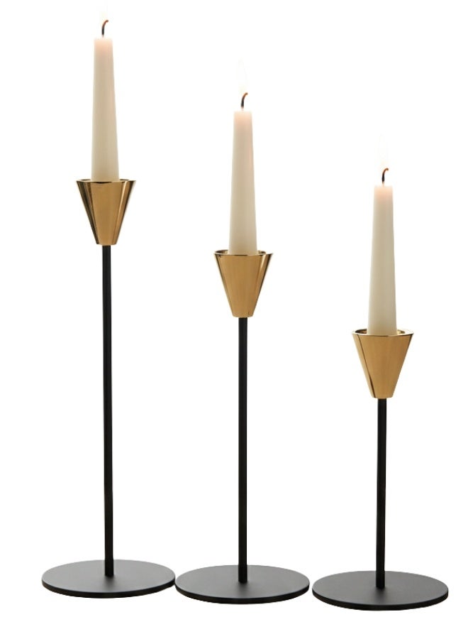 Happy Home Set of 3 Metal Candle Holders – Elegant Tall Decorative Candle Stands – Modern Candle Holder Set for Home Décor, Living Rooms, Dining Tables, Offices, Events & Weddings – Stylish Holders for Taper and Pillar Candles - Image 1