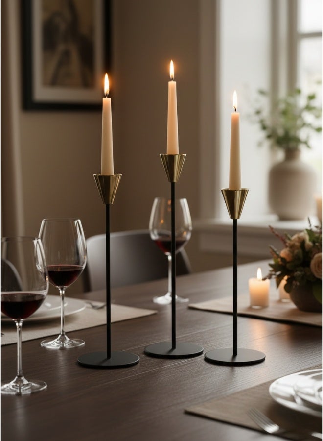 Happy Home Set of 3 Metal Candle Holders – Elegant Tall Decorative Candle Stands – Modern Candle Holder Set for Home Décor, Living Rooms, Dining Tables, Offices, Events & Weddings – Stylish Holders for Taper and Pillar Candles - Image 2