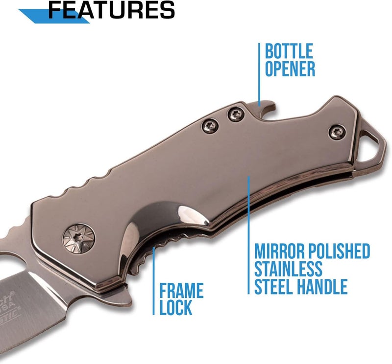MTECH USA – Pocket Folding Knife – Fine Edge Steel Blade, Aluminum/Nylon Fiber Handle, Bottle Opener and Pocket Clip, Tactical, EDC, Self Defense- MT-A882 - Image 4