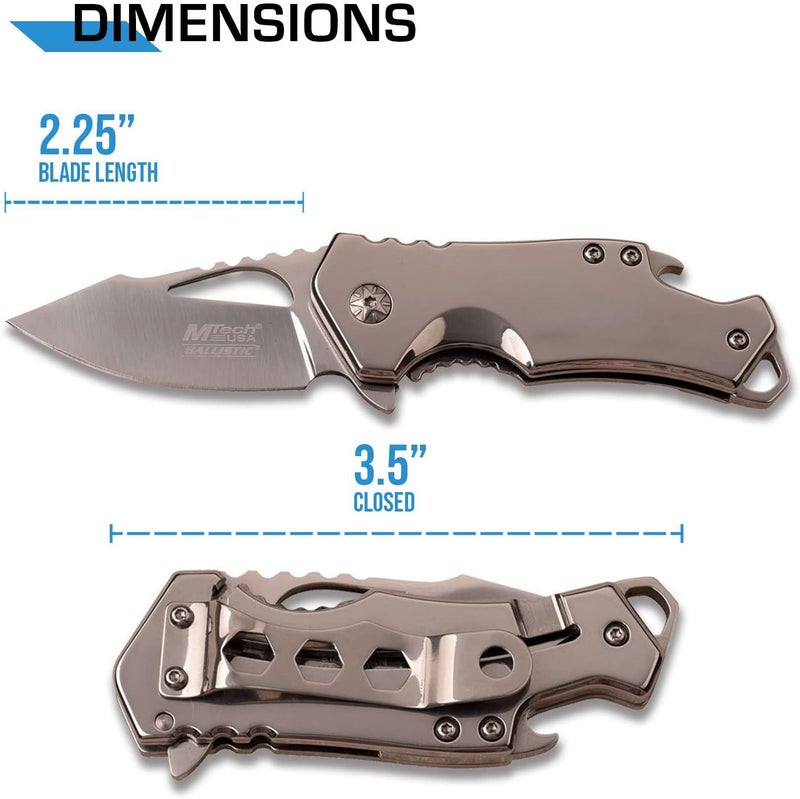 MTECH USA – Pocket Folding Knife – Fine Edge Steel Blade, Aluminum/Nylon Fiber Handle, Bottle Opener and Pocket Clip, Tactical, EDC, Self Defense- MT-A882 - Image 2