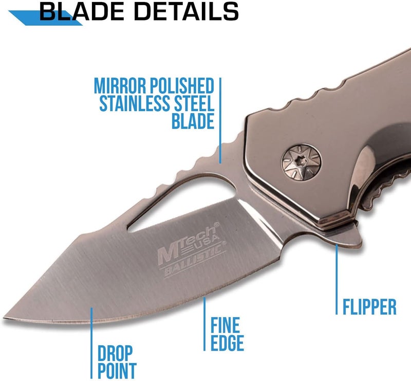 MTECH USA – Pocket Folding Knife – Fine Edge Steel Blade, Aluminum/Nylon Fiber Handle, Bottle Opener and Pocket Clip, Tactical, EDC, Self Defense- MT-A882 - Image 3