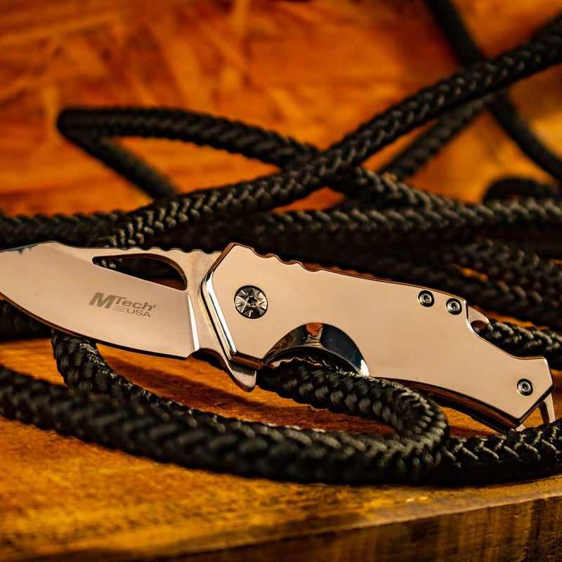 MTECH USA – Pocket Folding Knife – Fine Edge Steel Blade, Aluminum/Nylon Fiber Handle, Bottle Opener and Pocket Clip, Tactical, EDC, Self Defense- MT-A882 - Image 5
