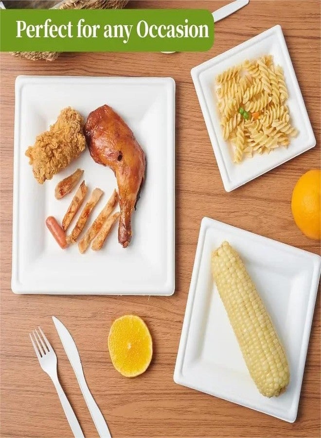 LISHINE 150 Count Square Compostable Paper Plates - 8 Inch White Biodegradable Disposable Dessert Plates for Daily Meals, Dinner, Parties, BBQ - Image 5