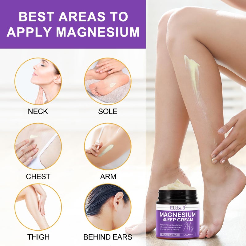 ELBBUB Magnesium Cream for Sleep - Enriched with Almond Oil, Lavender, and Vitamin E for Deep Relaxation - Natural Magnesium Lotion for Skin Nourishment and Quick Absorption - Lavender - Image 3