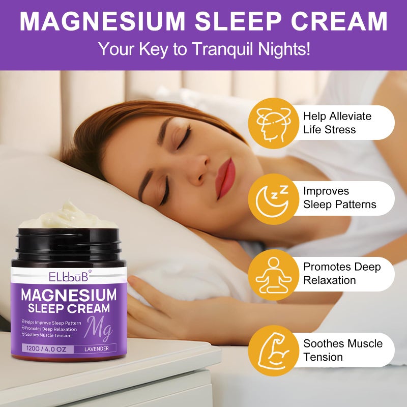 ELBBUB Magnesium Cream for Sleep - Enriched with Almond Oil, Lavender, and Vitamin E for Deep Relaxation - Natural Magnesium Lotion for Skin Nourishment and Quick Absorption - Lavender - Image 2