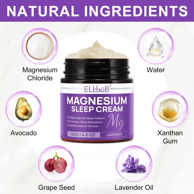 ELBBUB Magnesium Cream for Sleep - Enriched with Almond Oil, Lavender, and Vitamin E for Deep Relaxation - Natural Magnesium Lotion for Skin Nourishment and Quick Absorption - Lavender - Image 4