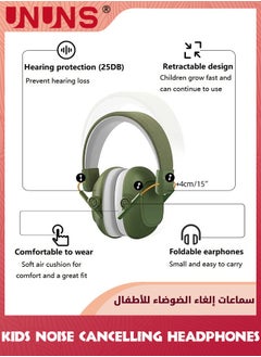 UNUNS Kids Noise Cancelling Headphones,Hearing Protection Earbuds,Foldable Adjustable Noise Blocking Headphones For Autism Toddler Child And Adults,Perfect For Sleeping Studying Shooting,Navy Green  - Image 2