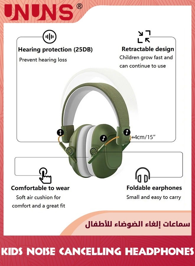 UNUNS Kids Noise Cancelling Headphones,Hearing Protection Earbuds,Foldable Adjustable Noise Blocking Headphones For Autism Toddler Child And Adults,Perfect For Sleeping Studying Shooting,Navy Green - Image 2