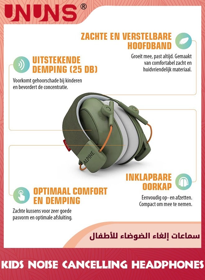 UNUNS Kids Noise Cancelling Headphones,Hearing Protection Earbuds,Foldable Adjustable Noise Blocking Headphones For Autism Toddler Child And Adults,Perfect For Sleeping Studying Shooting,Navy Green - Image 3