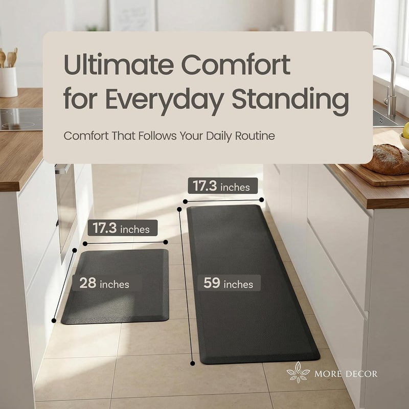 More Decor Anti Fatigue Kitchen Mats for Floor | Padded Kitchen Rugs | Non Slip, Cushioned Standing Desk Mat | Waterproof Floor Mat | 17.3" x 28" x 0.47" & 17.3" x 59" x 0.47", Black, 2-Pack | More Décor - Image 3
