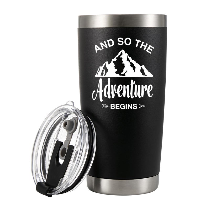 Panvola And So The Adventure Retirement Graduation New Job Vacuum Insulated Tumbler Going Away Retirement Gift For Men Husband Dad Mom Grandpa Grandma Stainless Steel With Removable Lid 20 oz