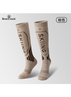 Womens High Tube Thick Warm Wool Ski Socks with Terry Bottom Brown