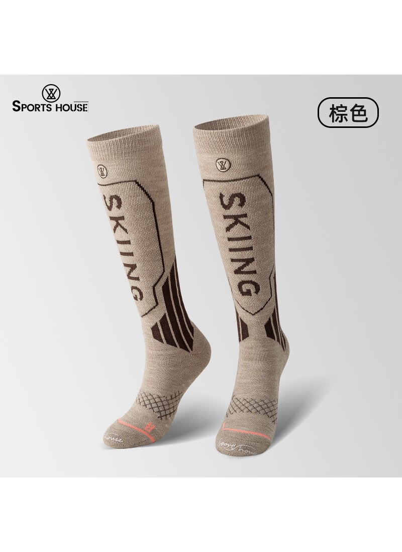Generic - Womens High Tube Thick Warm Wool Ski Socks with Terry Bottom Brown - Image 1