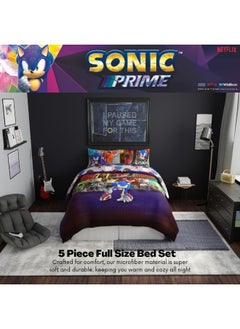 Franco Franco Sonic The Hedgehog Prime Anime Kids Bedding Super Soft Comforter and Sheet Set, 5 Piece Full Size  - Image 4