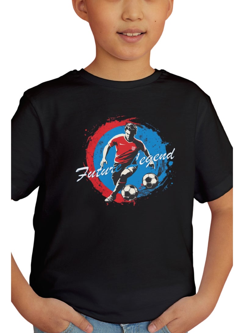 Boeiz Matching Set: Football Print on Black T-shirt & Plain White Shorts Set for 9-10Y - Image 3
