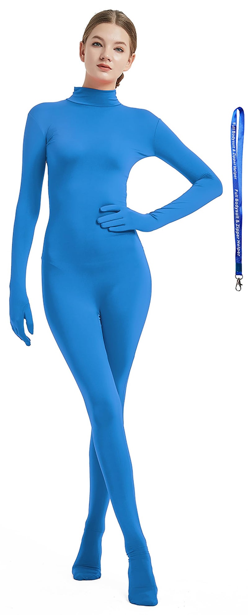 Full Bodysuit With Zipper Helper Womens Costume Without Hood Spandex Stretch Zentai Unitard Body Suit (Large, Light Blue) - Image 1
