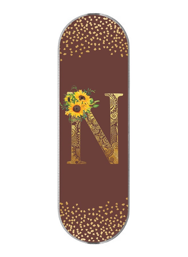Stylizedd 3-In-1 Universal Mobile Phone Grip Holder- Custom Monogram Initial Letter Mandala Floral Pattern Alphabet - N (Brown)