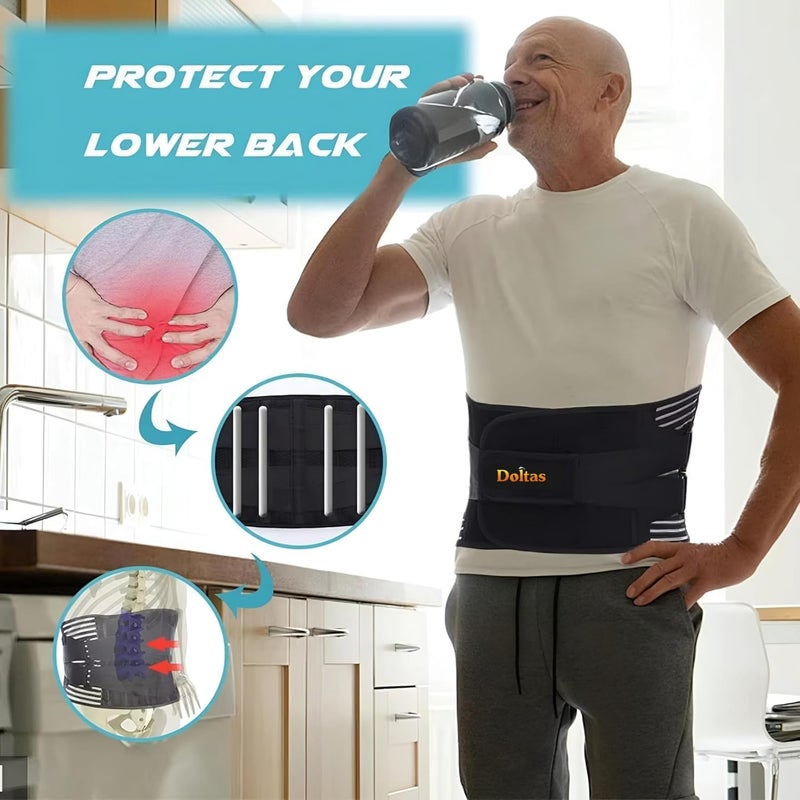 DOLTAS Lumber Sacral Belt for Lower Back Pain Relief LS belt with four Aluminium plates & Adjustable Back support for Men & Women Universal (BLACK) - Image 3