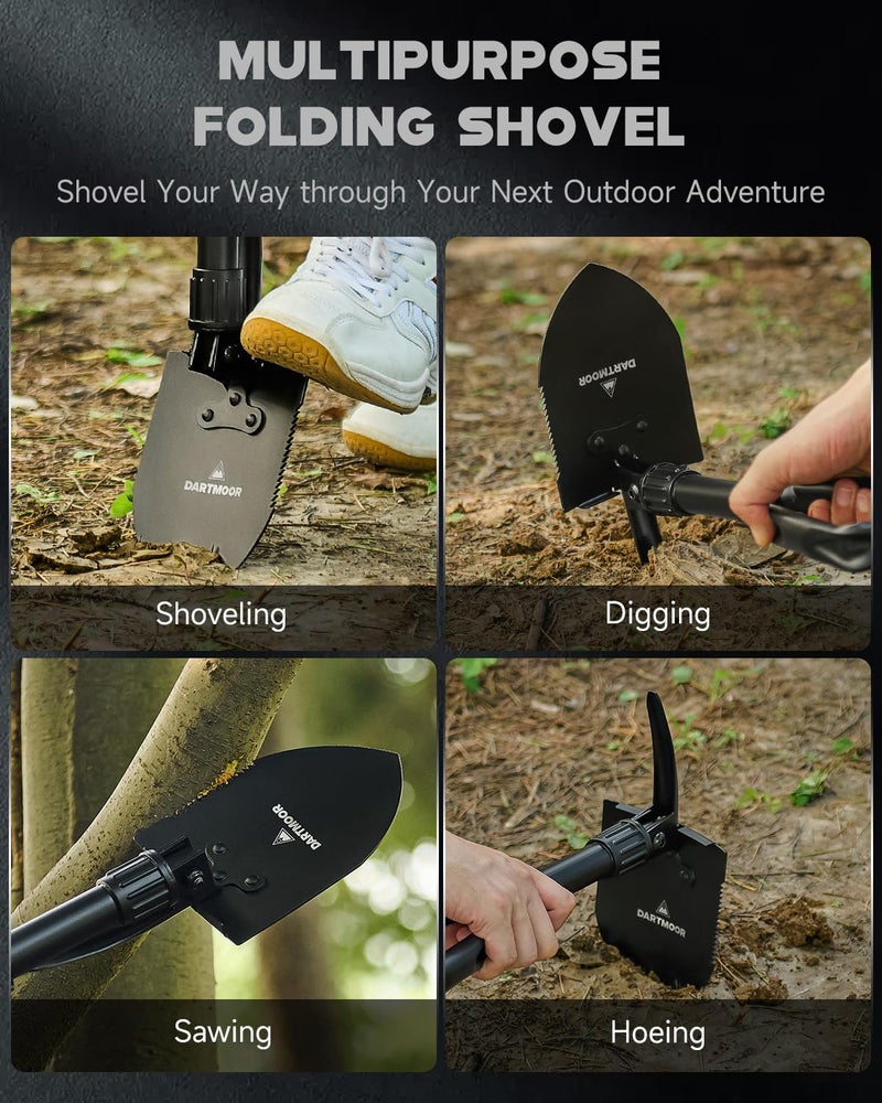 DARTMOOR Mini Folding Shovel High Carbon Steel, Portable Lightweight Outdoor Tactical Survival Foldable Mini Shovel, Entrenching Tool, Camping, Hiking, Digging, Backpacking, Car Emergency - Image 2
