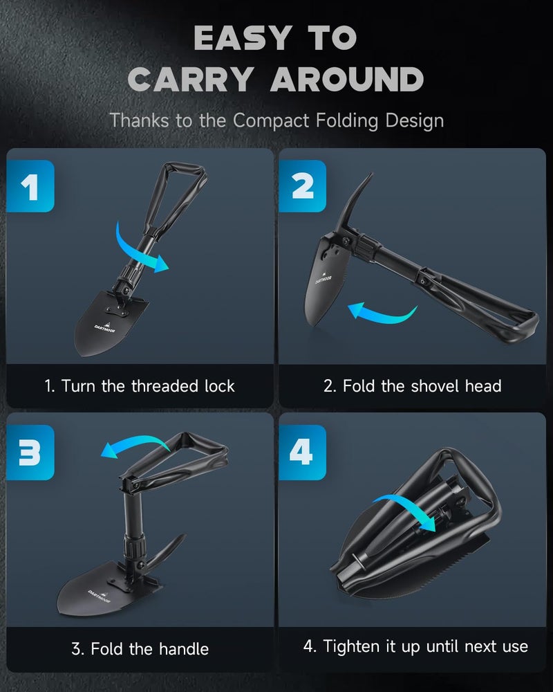 DARTMOOR Mini Folding Shovel High Carbon Steel, Portable Lightweight Outdoor Tactical Survival Foldable Mini Shovel, Entrenching Tool, Camping, Hiking, Digging, Backpacking, Car Emergency - Image 4