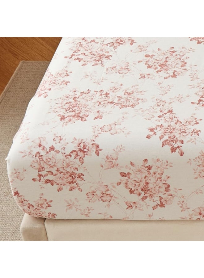 DAUAOTO 100% Cotton Bedding Printed Sheets Set for Queen Size Bed Up to 14" Deep Mattress, Toile Rose Floral Pattern Bedlinen Sets, Pale Red - Image 3