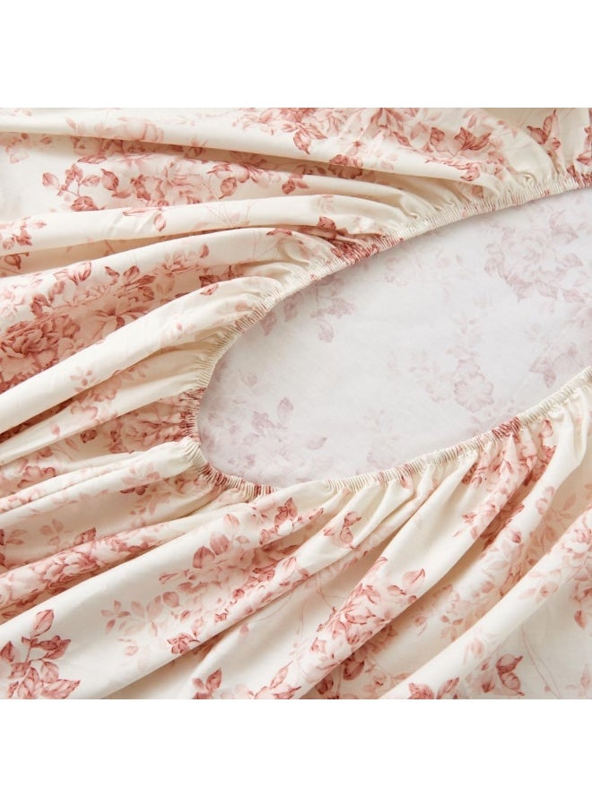 DAUAOTO 100% Cotton Bedding Printed Sheets Set for Queen Size Bed Up to 14" Deep Mattress, Toile Rose Floral Pattern Bedlinen Sets, Pale Red - Image 4